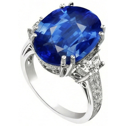 Anello anniversario con zaffiro blu ovale Sri Lanka da 3 carati e diamanti in oro bianco 14K