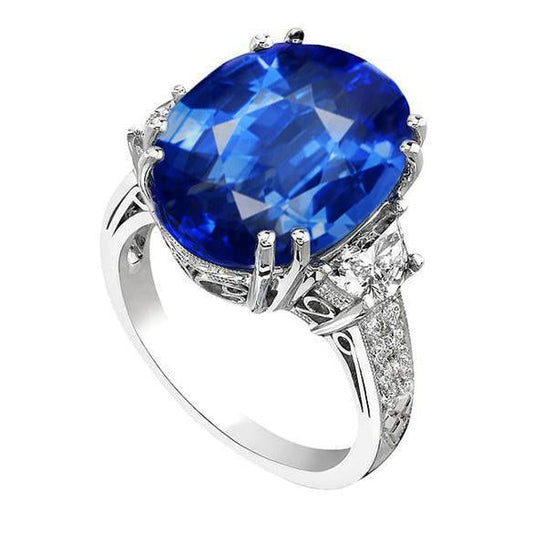Anello Anniversario Ovale 3 Carati Sri Lanka Con Zaffiro Blu Diamanti - harrychadent.it