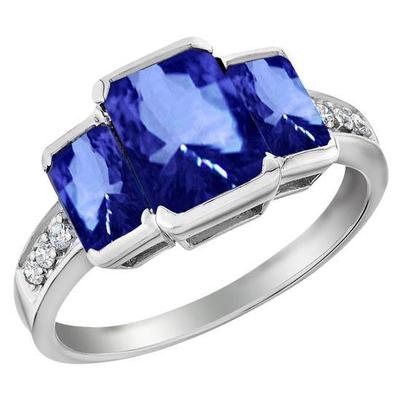 Anello anniversario in oro con 3 pietre da 6.51 ct e diamanti dello Sri Lanka con zaffiro - harrychadent.it