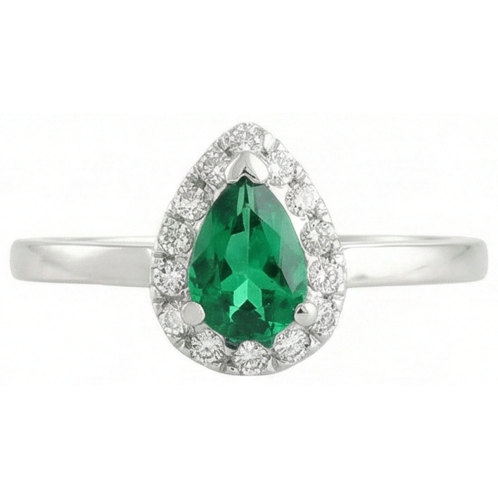 Anello anniversario in oro bianco 14 carati con Verde smeraldo e diamanti 5 ct Novità