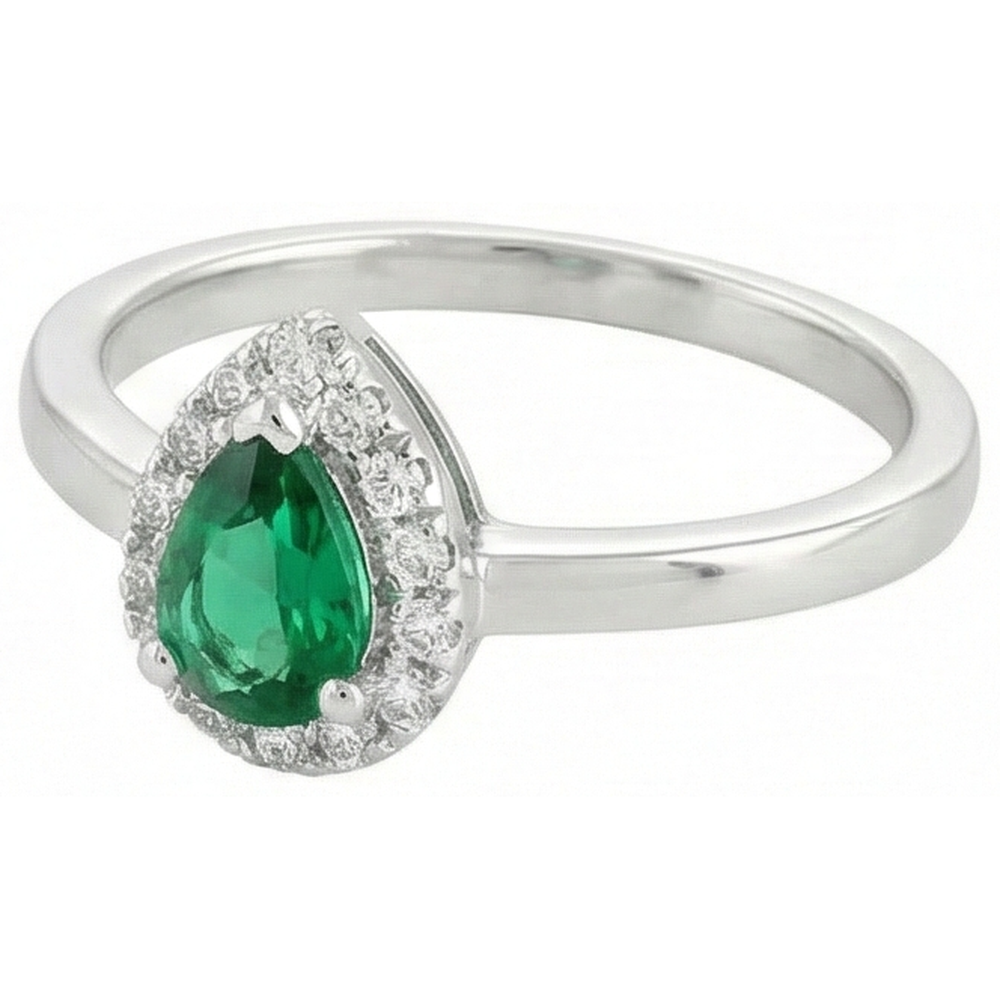 Anello anniversario in oro bianco 14 carati con Verde smeraldo e diamanti 5 ct Novità