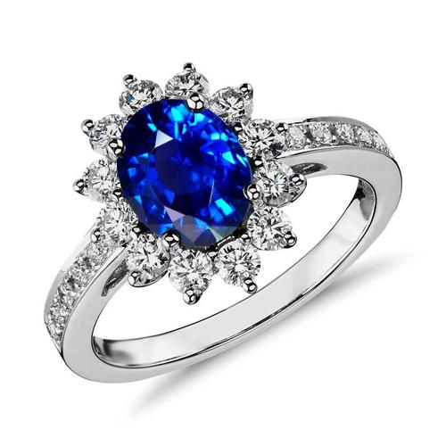 Anello anniversario in oro bianco 14 carati con diamanti e zaffiri blu da 3.90 ct - harrychadent.it