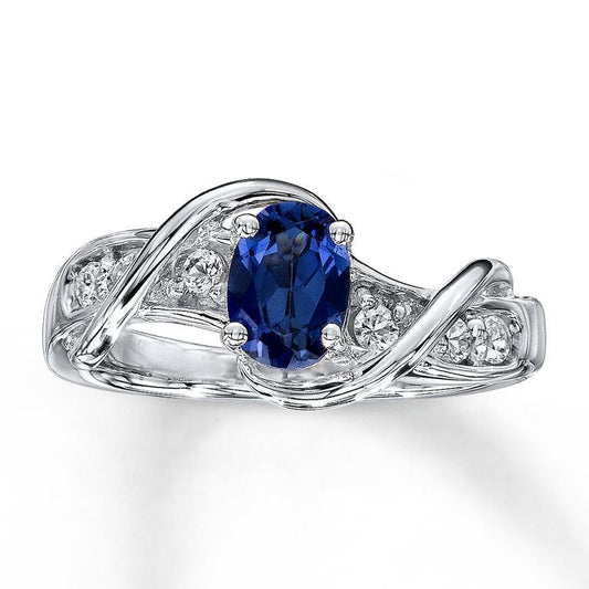 Anello anniversario in oro bianco 14 kt con zaffiro di Ceylon e diamanti da 1.80 ct - harrychadent.it