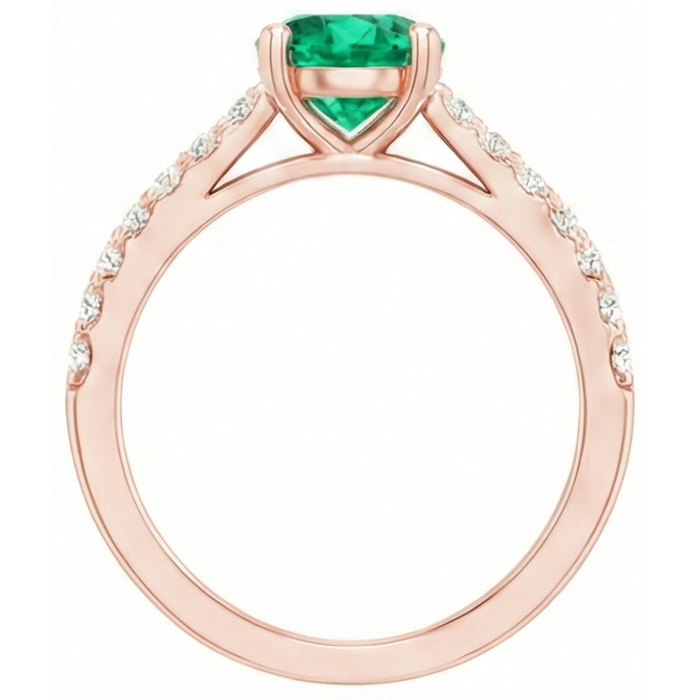 Anello anniversario in oro rosa 14K con smeraldo verde 2.50 carati e diamanti