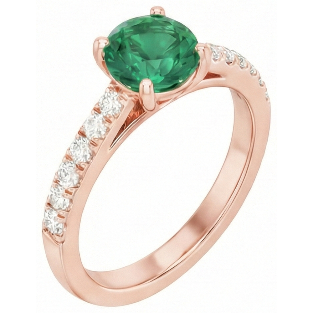 Anello anniversario in oro rosa 14K con smeraldo verde 2.50 carati e diamanti