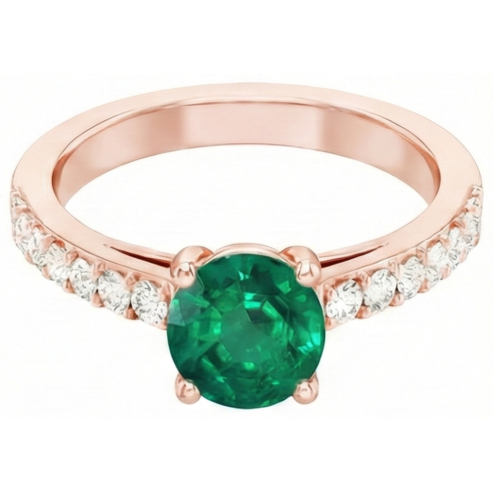 Anello anniversario in oro rosa 14K con smeraldo verde 2.50 carati e diamanti