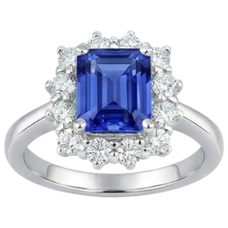 Anello aureola con diamante rotondo stile fiore zaffiro blu smeraldo 4.50 carati