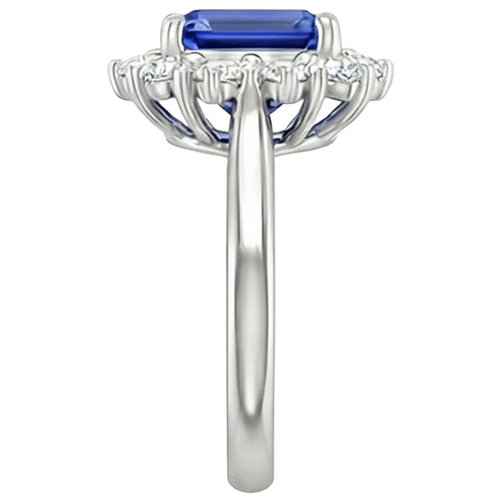 Anello aureola con diamante rotondo stile fiore zaffiro blu smeraldo 4.50 carati