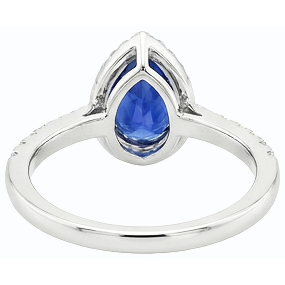 Anello aureola con zaffiro blu taglio pera e diamante 3.50 carati Gioielli da donna