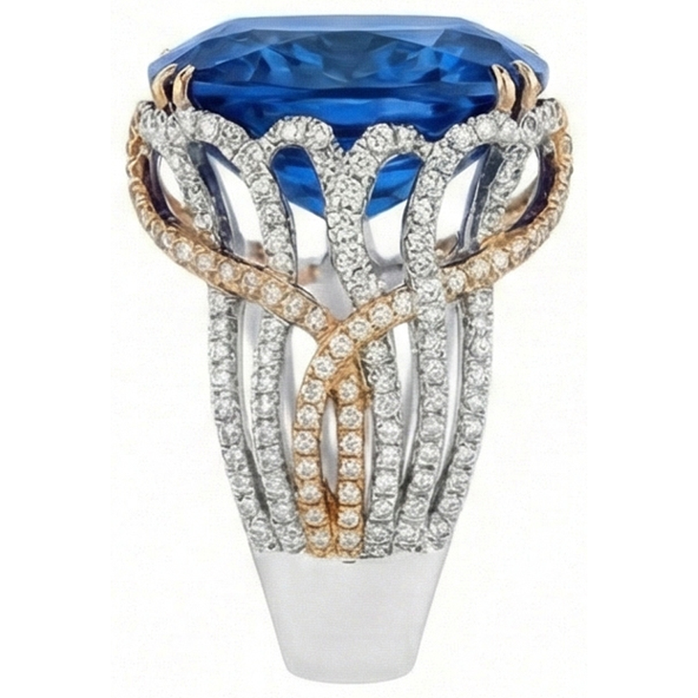 Anello bicolore con zaffiro blu di Ceylon e diamanti da 8.51 ct