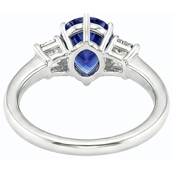 Anello con 2 Carati Pera Zaffiro Sri Lanka e Smeraldo Diamanti Naturali Autentici ( non creati in laboratorio ) Tre Pietre in Oro Bianco 14k