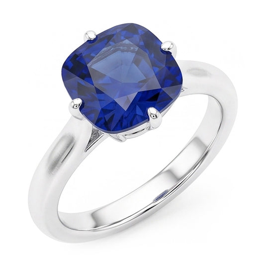 Anello con 2 carati Solitario zaffiro blu in gioielli in oro bianco 14K