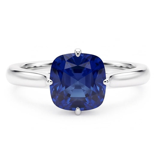 Anello con 2 carati Solitario zaffiro blu in gioielli in oro bianco 14K