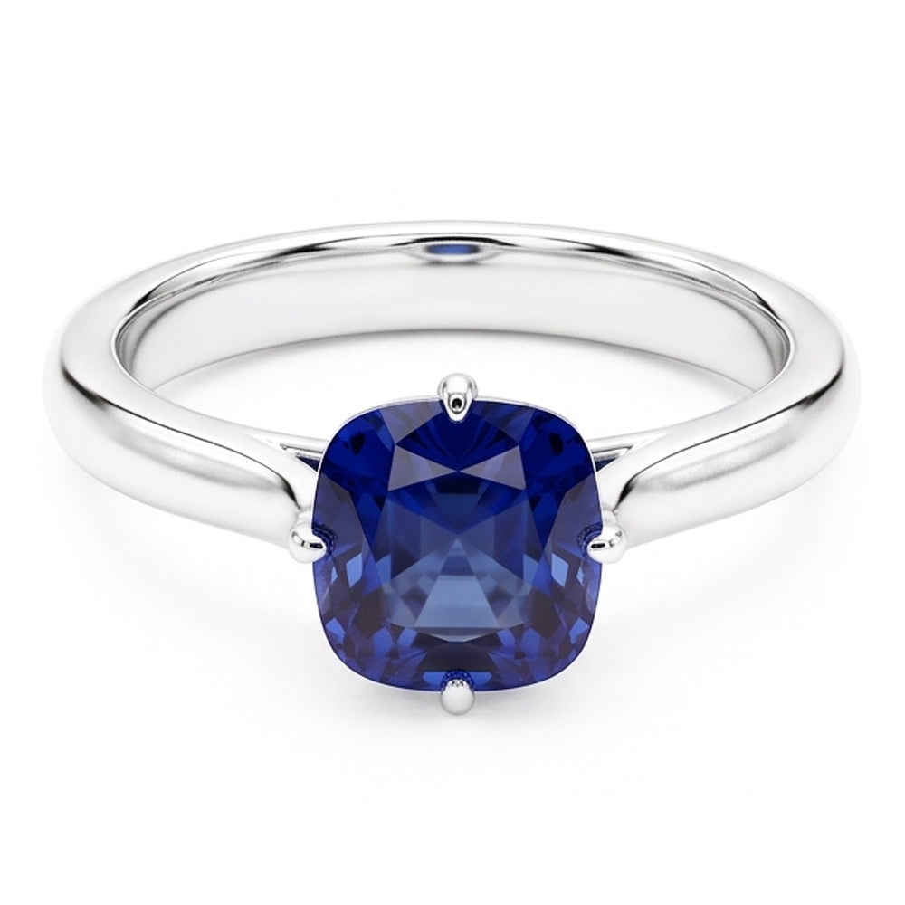 Anello con 2 carati Solitario zaffiro blu in gioielli in oro bianco 14K