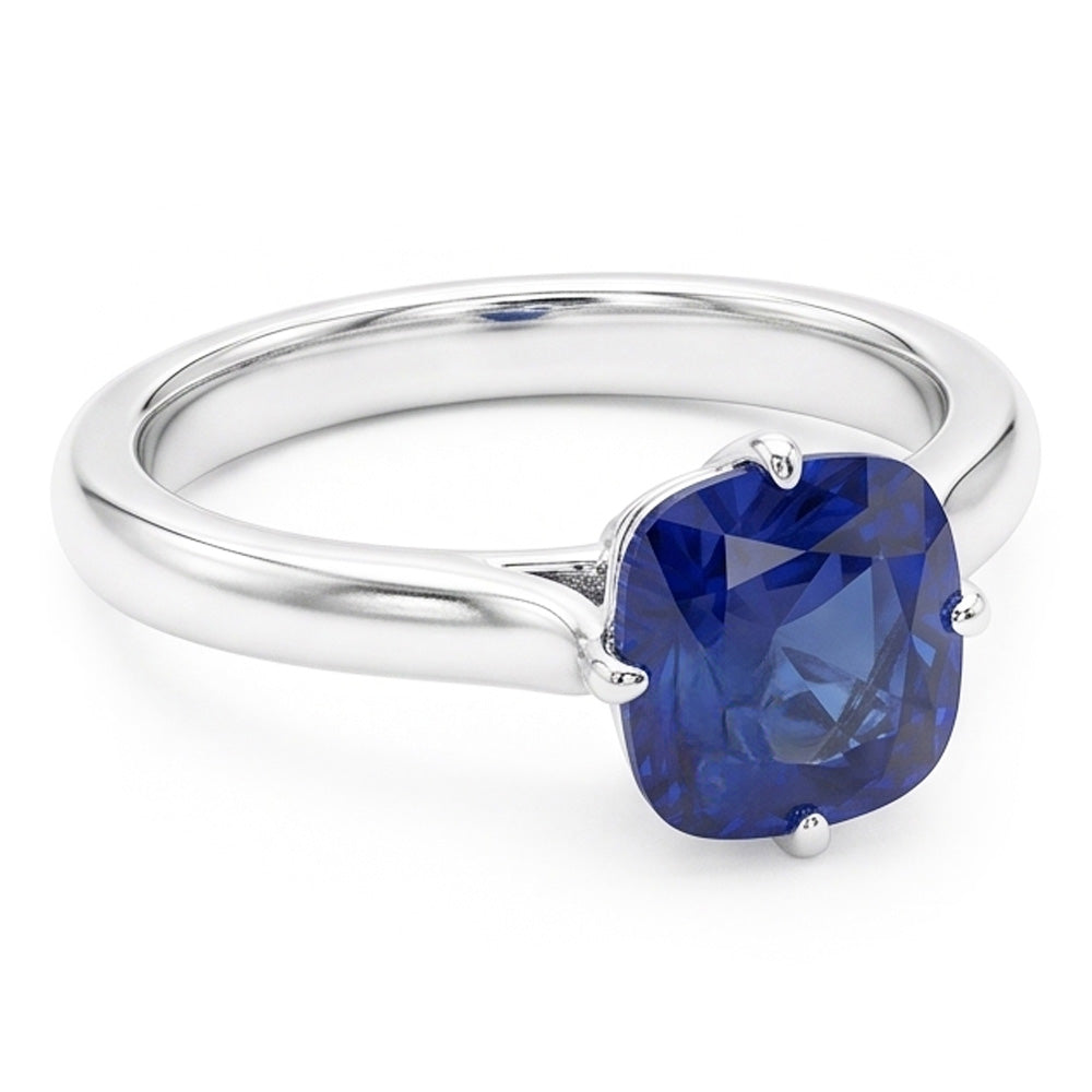 Anello con 2 carati Solitario zaffiro blu in gioielli in oro bianco 14K