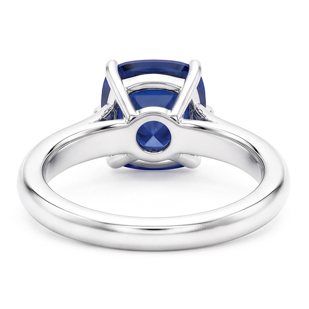 Anello con 2 carati Solitario zaffiro blu in gioielli in oro bianco 14K