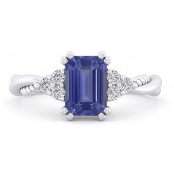 Anello con 2 carati di diamanti a corda intrecciata con zaffiro blu in oro bianco 14K