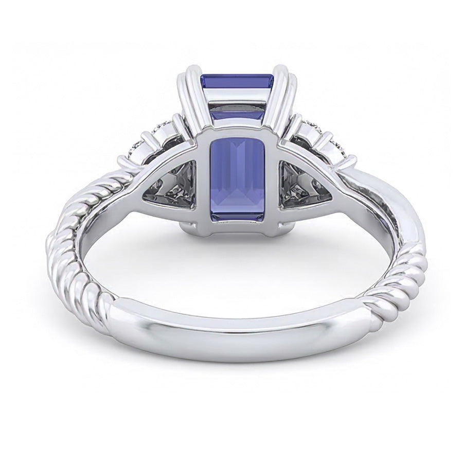 Anello con 2 carati di diamanti a corda intrecciata con zaffiro blu in oro bianco 14K