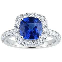Anello con 2,50 carati di diamanti Ceylon Blue Sapphire Cushion in oro bianco 14 carati