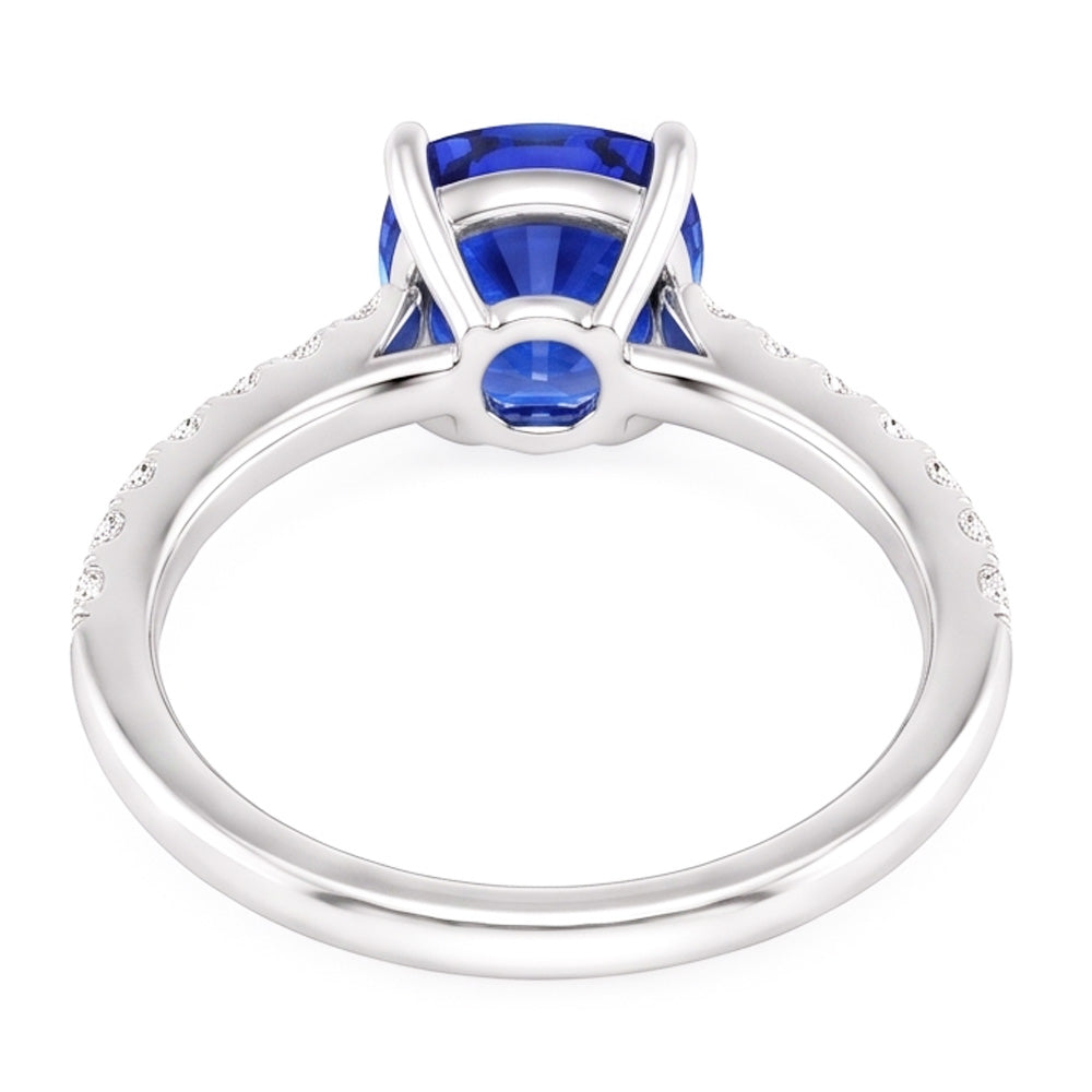 Anello con 3 carati Cushion Zaffiro e diamanti Gioiello con pietre preziose accentate