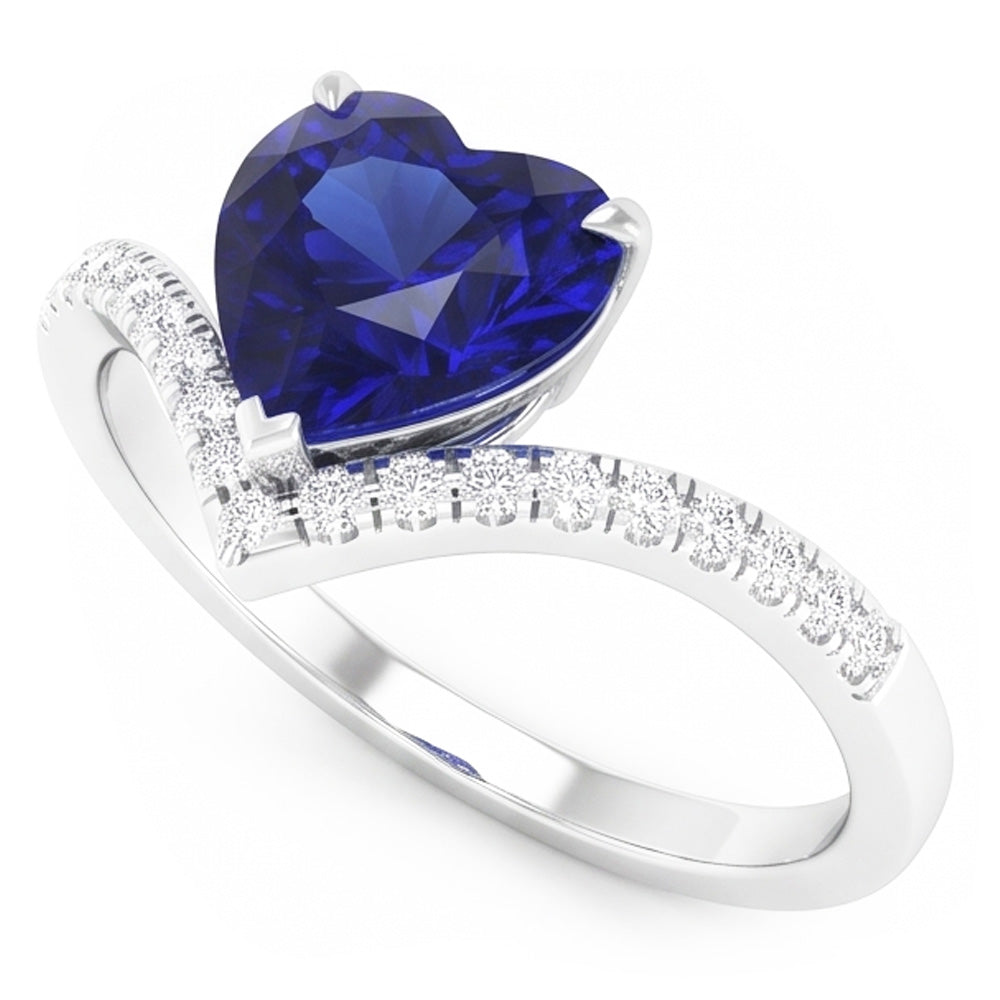 Anello con 3 carati di pietra preziosa zaffiro blu con taglio a cuore in oro bianco 14K