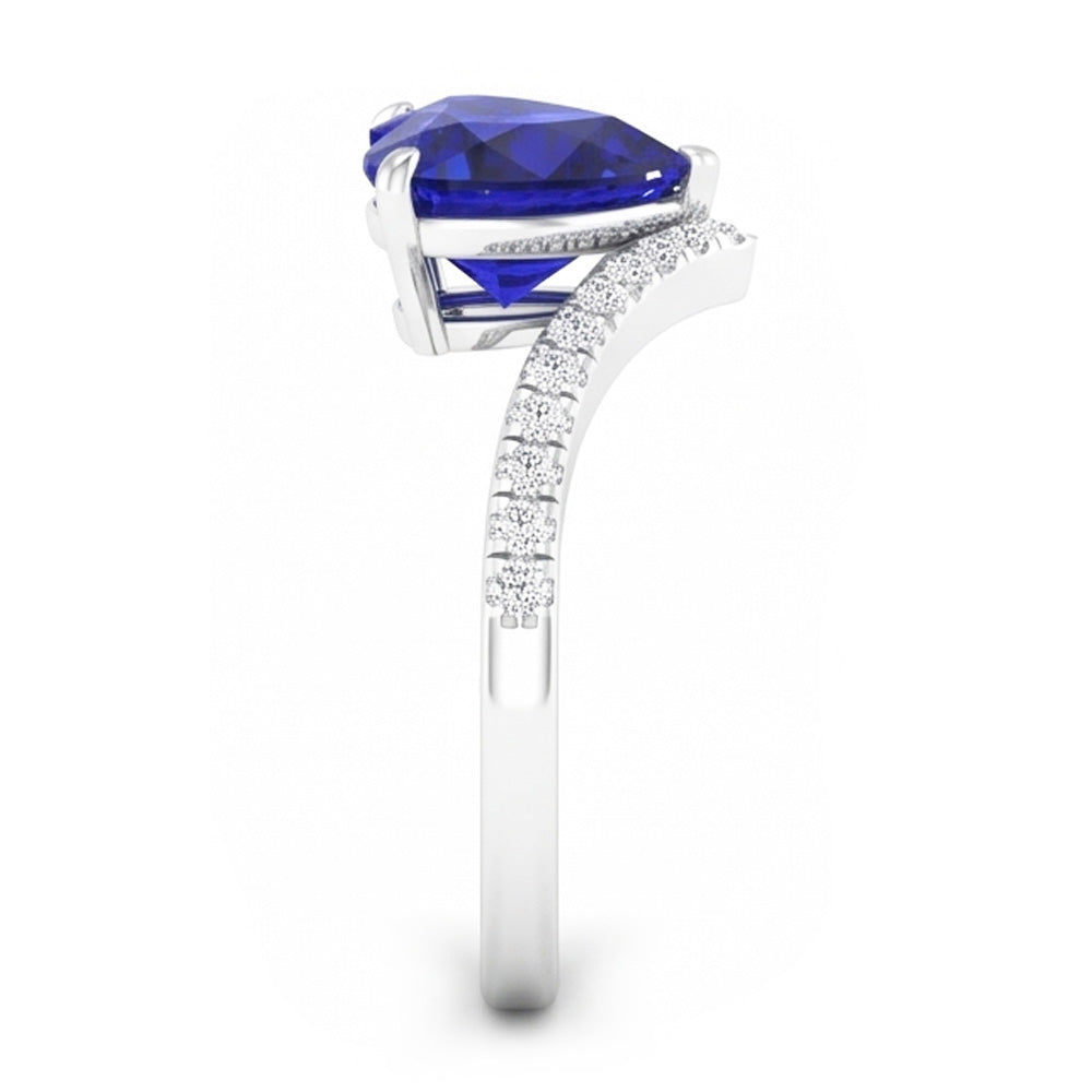 Anello con 3 carati di pietra preziosa zaffiro blu con taglio a cuore in oro bianco 14K