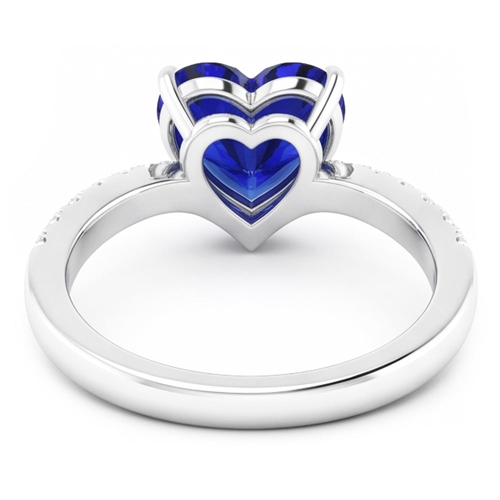 Anello con 3 carati di pietra preziosa zaffiro blu con taglio a cuore in oro bianco 14K