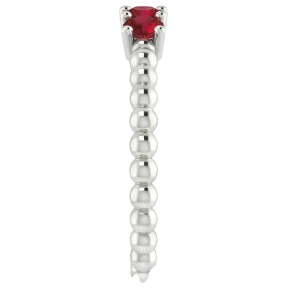 Anello con 3 pietre Rubini birmani e 0.75 Cart Round diamante con Oro Bianco 14K