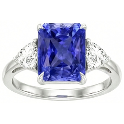 Anello con 3 pietre di diamante trilliant blu zaffiro 3 carati con traliccio