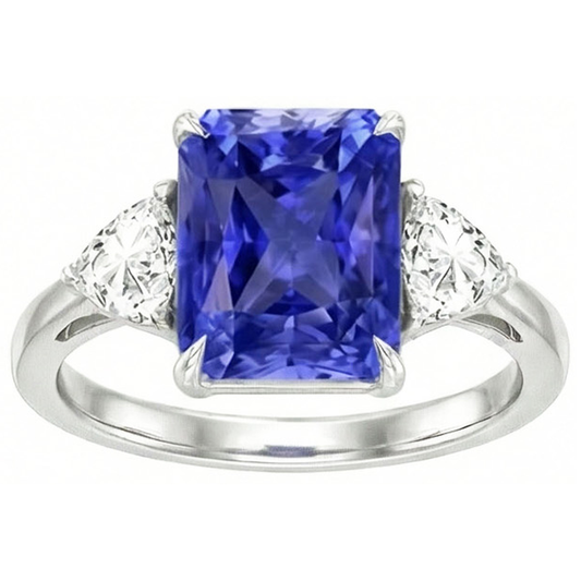 Anello con 3 pietre di diamante trilliant blu zaffiro 3 carati con traliccio
