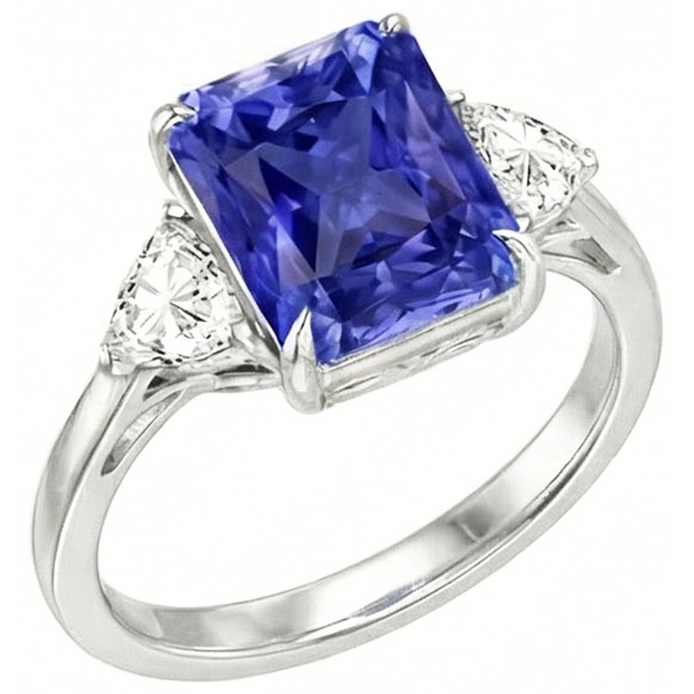Anello con 3 pietre di diamante trilliant blu zaffiro 3 carati con traliccio