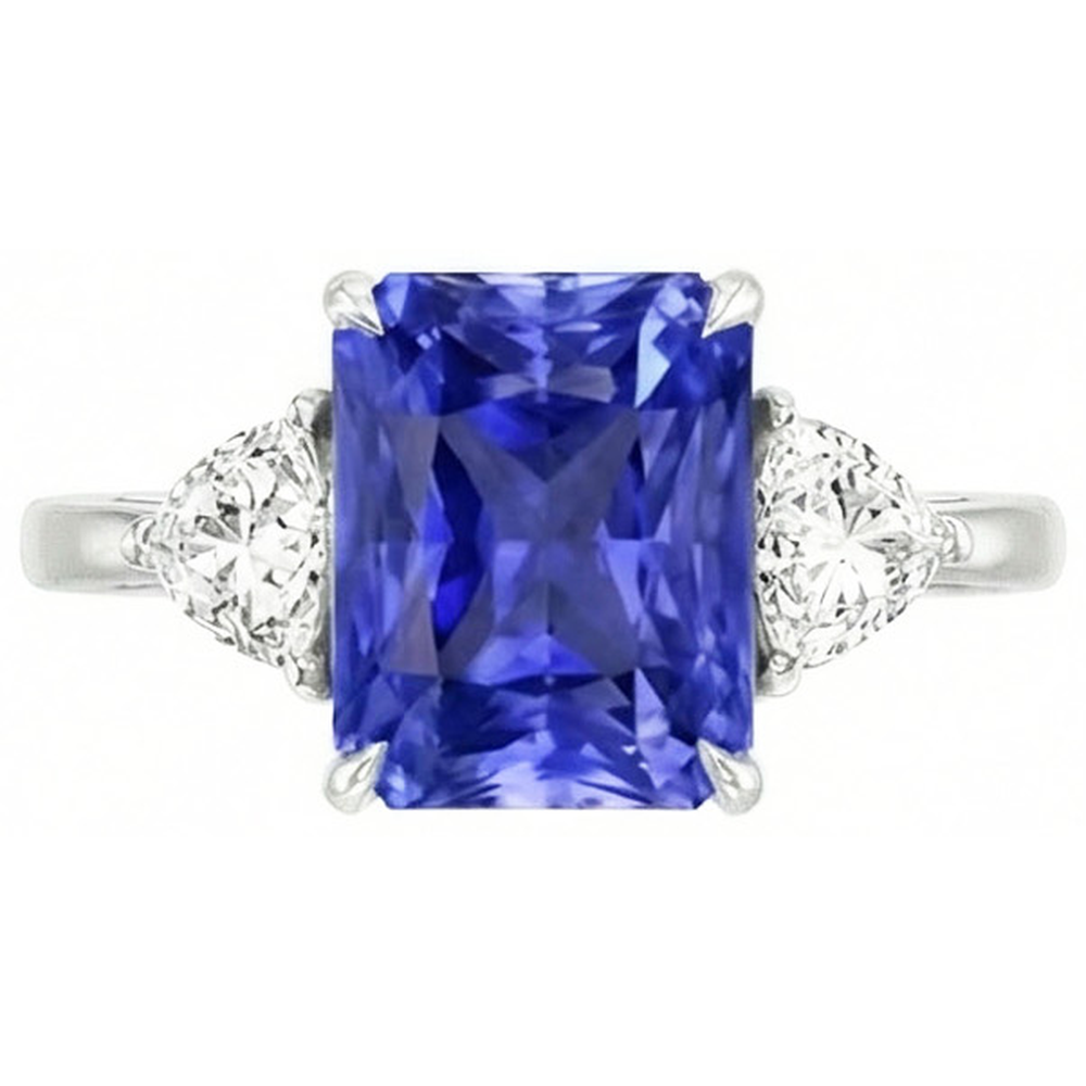 Anello con 3 pietre di diamante trilliant blu zaffiro 3 carati con traliccio