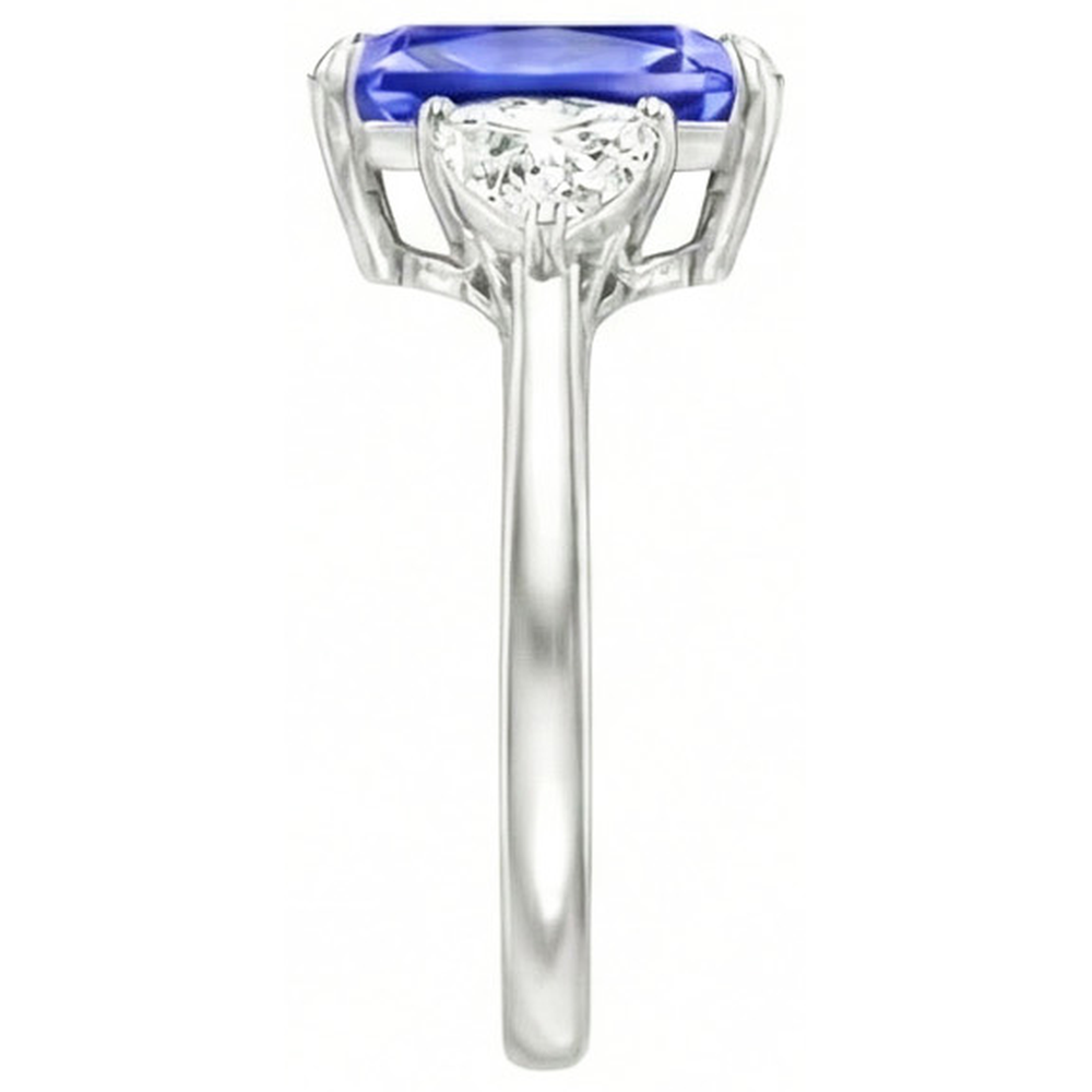 Anello con 3 pietre di diamante trilliant blu zaffiro 3 carati con traliccio