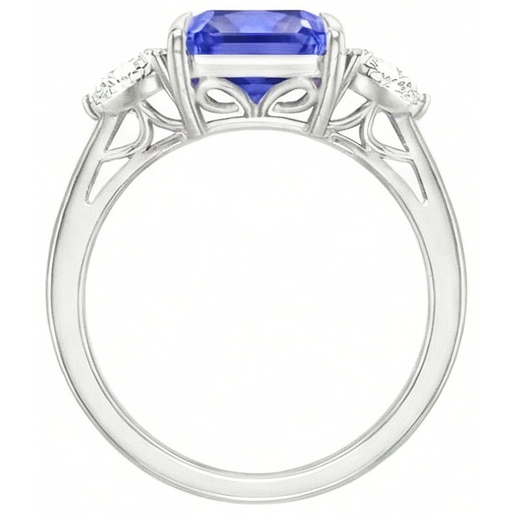 Anello con 3 pietre di diamante trilliant blu zaffiro 3 carati con traliccio