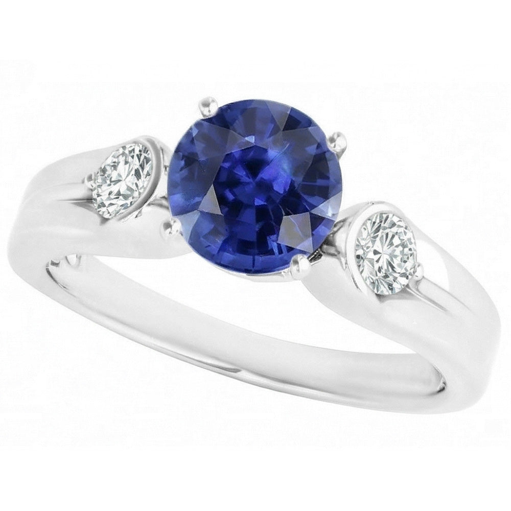 Anello con 3 pietre di diamante. zaffiro dello Sri Lanka. taglio rotondo. 2.50 carati