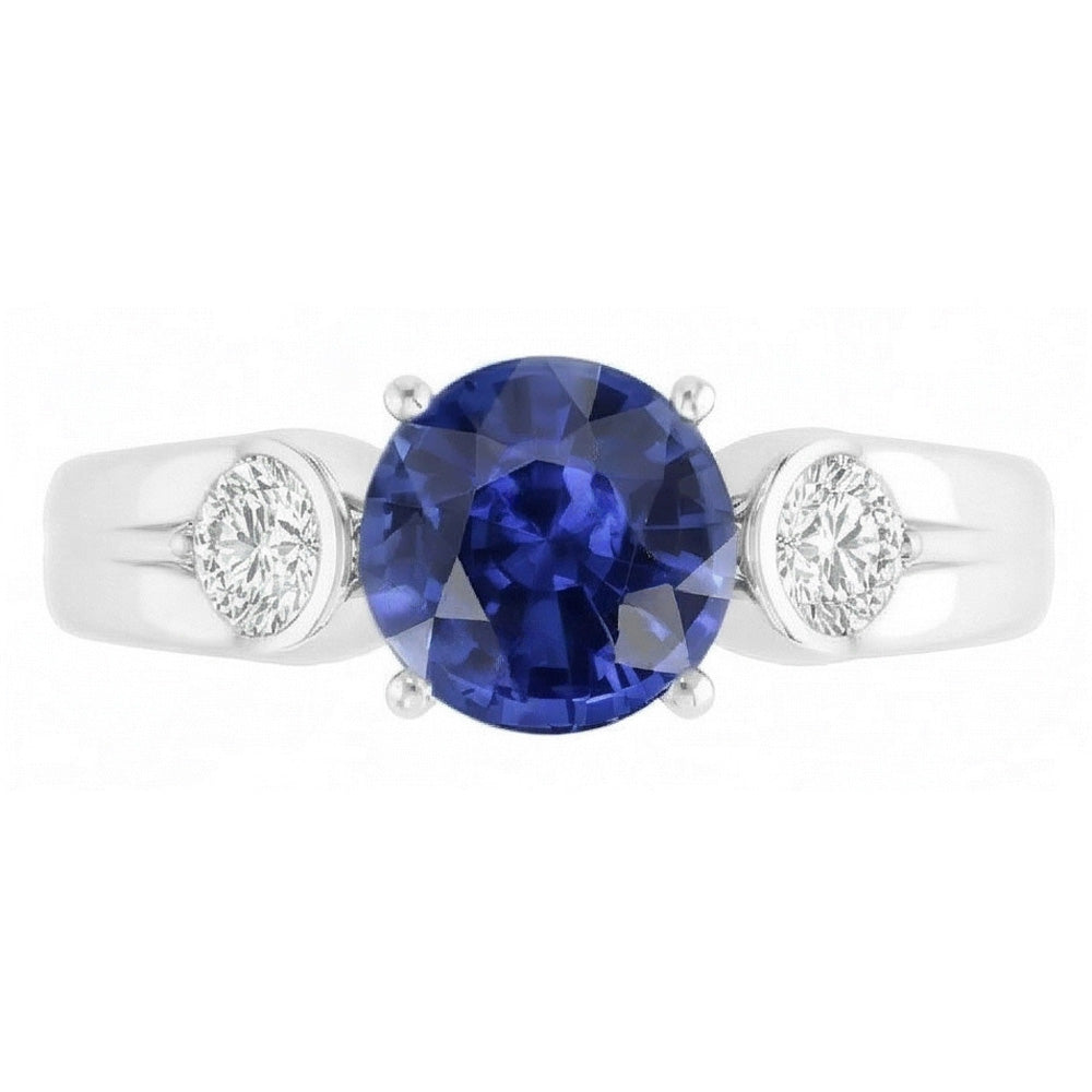 Anello con 3 pietre di diamante. zaffiro dello Sri Lanka. taglio rotondo. 2.50 carati