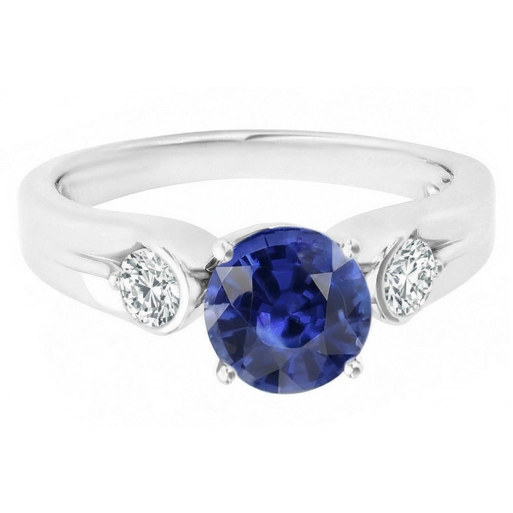 Anello con 3 pietre di diamante. zaffiro dello Sri Lanka. taglio rotondo. 2.50 carati