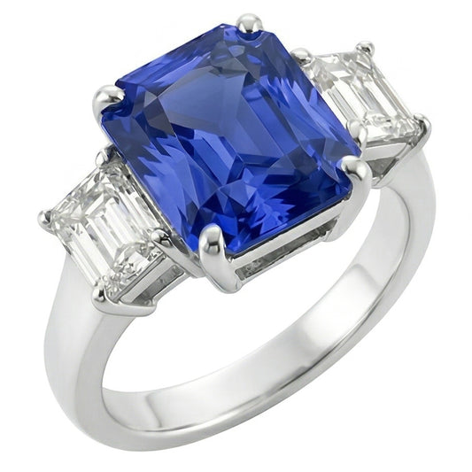Anello con 3 pietre di diamante. zaffiro radiante e smeraldo a forma di 3.50 carati
