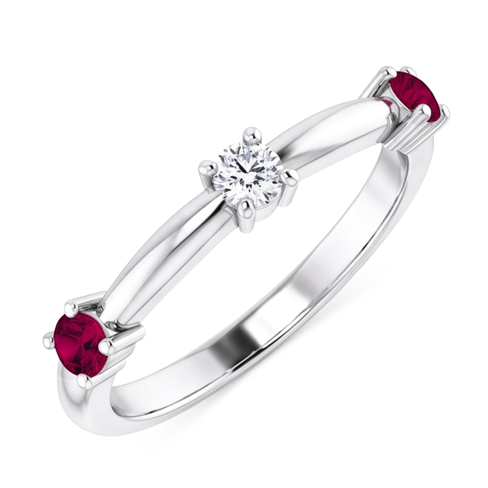 Anello con 3 pietre di diamanti 0.90 carati Gioielli da donna con rubino birmano