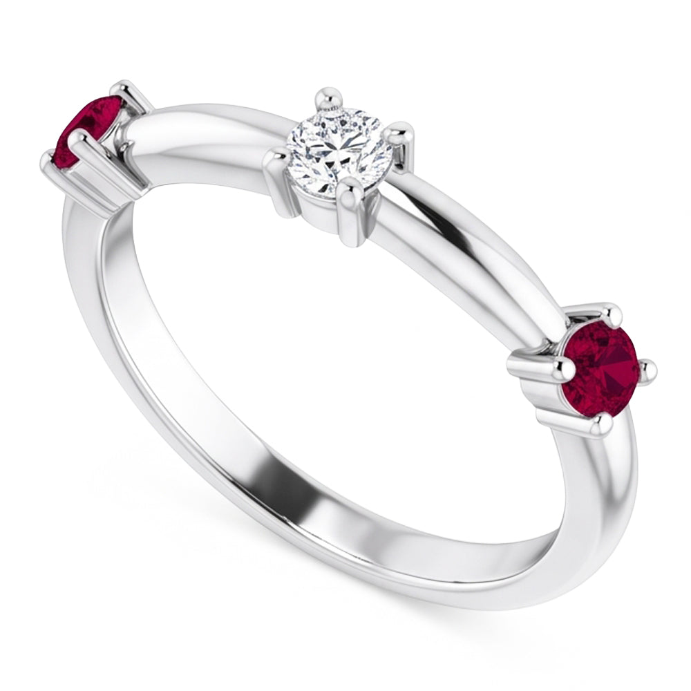 Anello con 3 pietre di diamanti 0.90 carati Gioielli da donna con rubino birmano