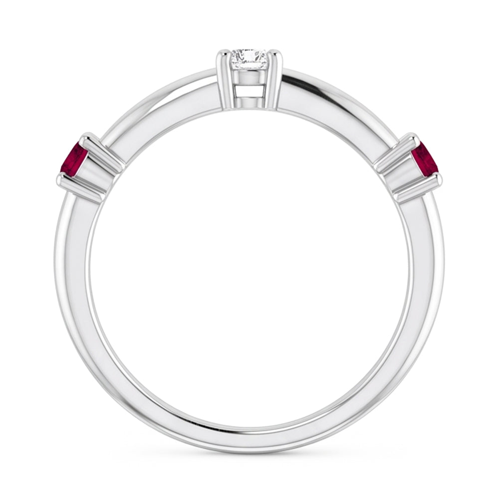 Anello con 3 pietre di diamanti 0.90 carati Gioielli da donna con rubino birmano