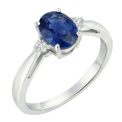 Anello con 3 pietre di zaffiro blu dello Sri Lanka e diamanti 3,20 carati Nuovo