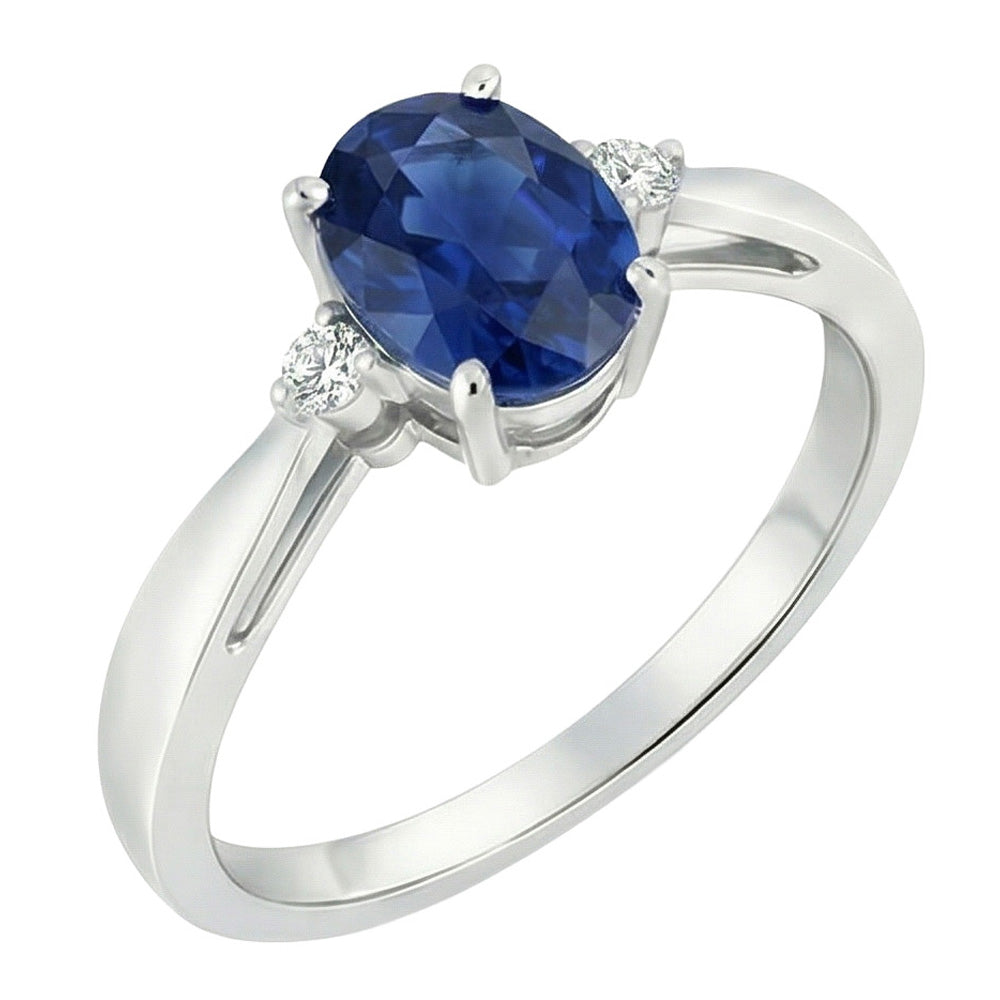 Anello con 3 pietre di zaffiro blu dello Sri Lanka e diamanti 3,20 carati Nuovo
