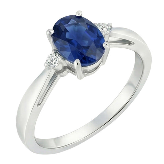 Anello con 3 pietre di zaffiro blu dello Sri Lanka e diamanti 3,20 carati Nuovo