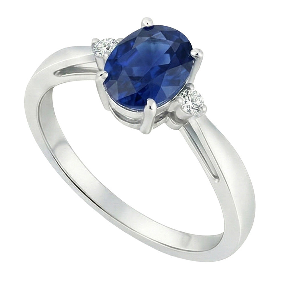 Anello con 3 pietre di zaffiro blu dello Sri Lanka e diamanti 3,20 carati Nuovo