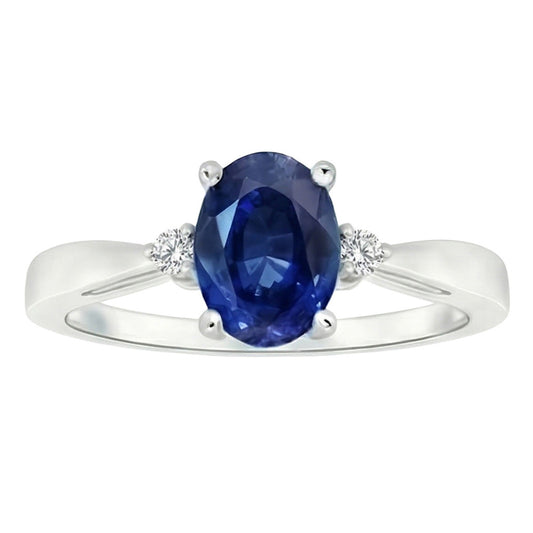 Anello con 3 pietre di zaffiro blu dello Sri Lanka e diamanti 3,20 carati Nuovo