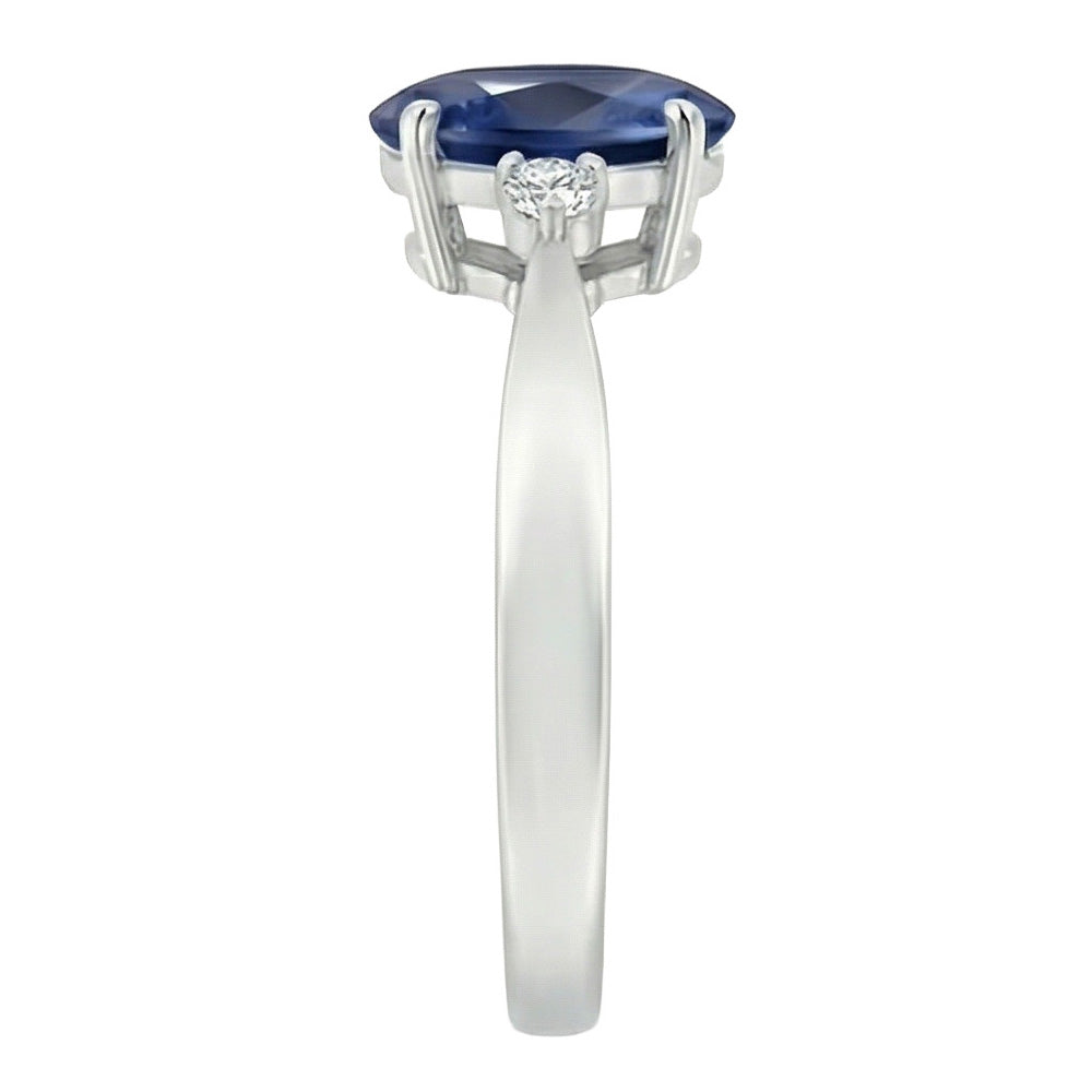 Anello con 3 pietre di zaffiro blu dello Sri Lanka e diamanti 3,20 carati Nuovo