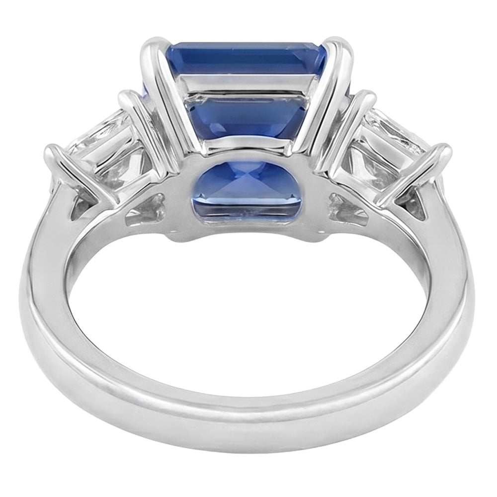 Anello con 3 pietre di zaffiro blu mezza luna con diamanti incastonati 3.50 carati