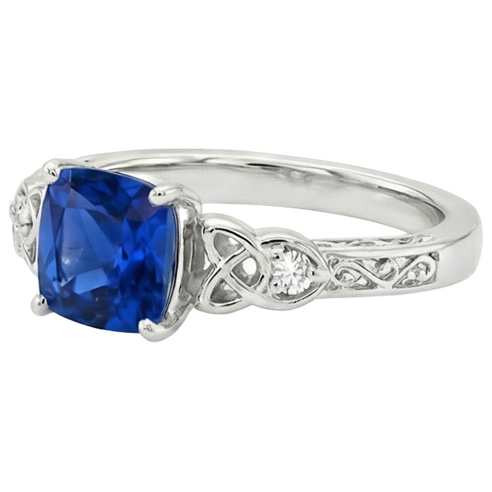 Anello con 3 pietre in stile vintage con zaffiri blu e diamanti rotondi 2.50 carati