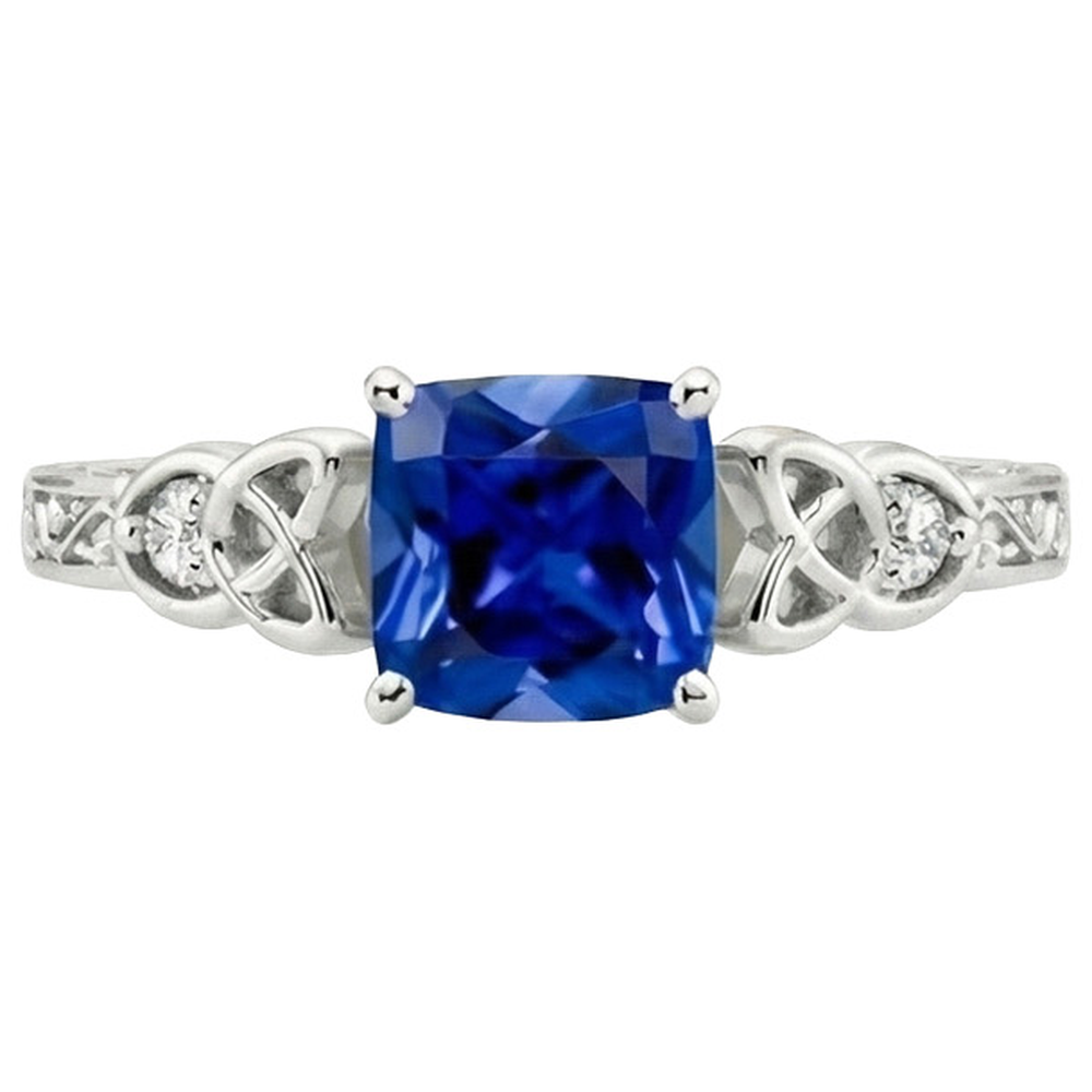 Anello con 3 pietre in stile vintage con zaffiri blu e diamanti rotondi 2.50 carati